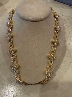Gold Floral Crystal Link Necklace - Elegant Women's Jewelry